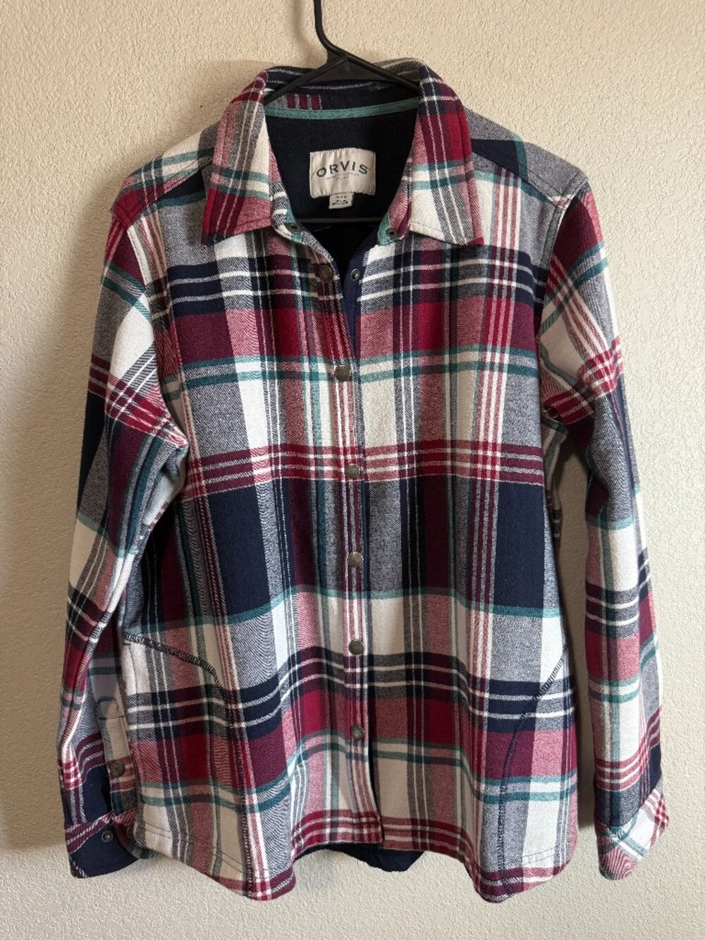 Women's XL Orvis Fleece Lined Plaid Flannel Snap Shirt Jacket